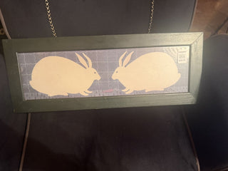 Vintage Warren Kimble Two Rabbits Print Green Frame #62 VV MTS