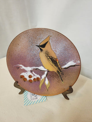 Brumm Signed Enamel on Copper 6" Plate w/Bird Each RCD|82319