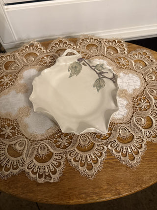Vintage Lynn Stewart Ceramic Small Platter with Leaf Design-RCD|135508