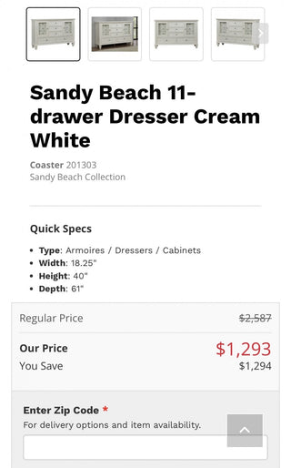 Coastal “Sandy Beach” Creamy White 11-Drawer Dresser RCD|113606