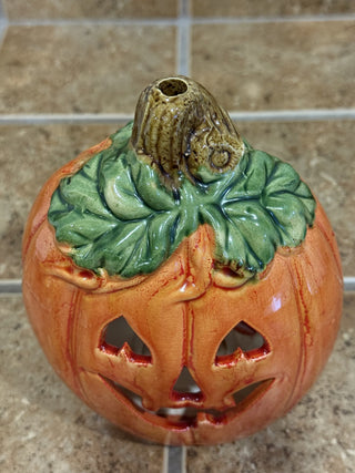Jack O' Lantern Ceramic Pumpkin Tea Light Holder RCD|112761