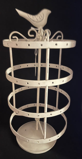 COST PLUS SHABBY WHITE METAL ROTATING EARRING HOLDER WITH SWEET BIRD FINIAL (KJS) RCD|111423
