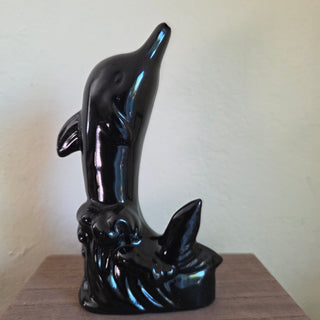 Vtg Glossy Black Ceramic Dolphin