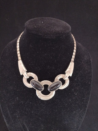 1960's Silver toned & Glass Chunky Necklace RCD|74288