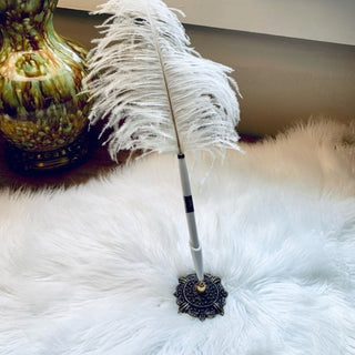 Vtg Feather Pen w/ Metal Stand- RSV