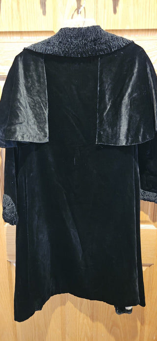 Victorian Black Velvet Coat, Hand Sewn, Sz M, RSV|121378