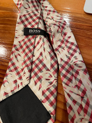 VNTG Hugo Boss Plaid Flower Silk Tie~MTS|113784