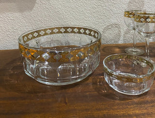 Valencia by Culver,  Large Bowl 14k Gold  & Green Hand Painted RSV