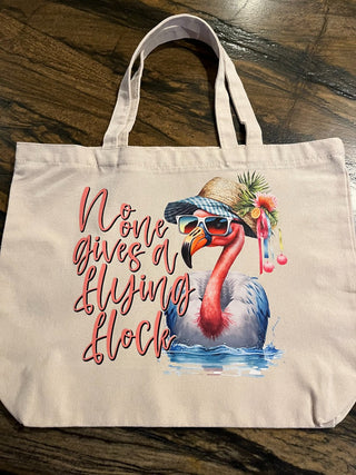 "No One Gives A Flying Flock" Large Zippered Canvas Bag or Tote RSV