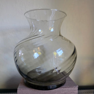 Vtg Taupe Handblown Swirl Glass Vase