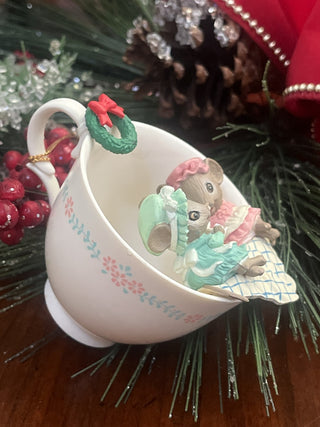 Vtg 1988 Enesco cozy cups “Tea for Two” Christmas Ornament RSV|128017