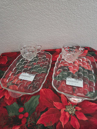 2 Sets Federal Glass Yorktown Snack/Sip Plates/Cups, RCD