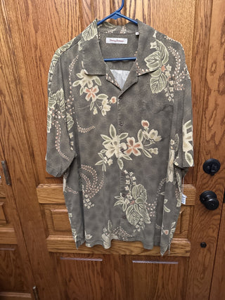 Vintage Tommy Bahama Green shirt with Green & Orange Flowers-SZ 2XL-RCD|121368