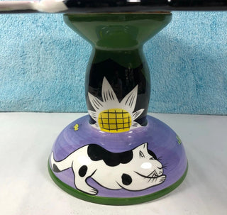 Vintage Rare Groovy Dog & Cat By Chaleur 12" Ceramic Cake stand dessert plate #62 VV MTS