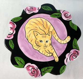 Vintage Rare Groovy Dog & Cat By Chaleur 12" Ceramic Cake stand dessert plate #62 VV MTS