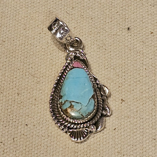 Sterling  cotton candy dahlia turquoise pendant