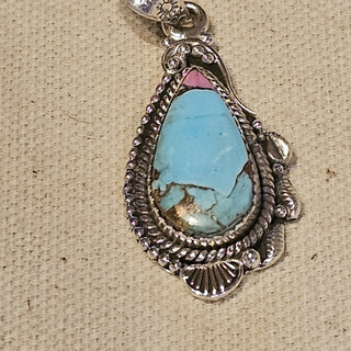 Sterling  cotton candy dahlia turquoise pendant