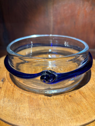 Handmade Clear Glass Bowl w/Blue Band NM MTS