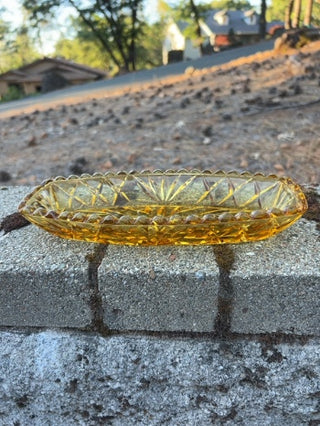 vintage Hazel Atlas Amber Glass Scalloped Edge Oval Relish Dish