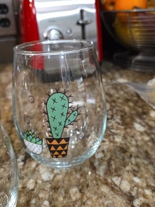 RF Set of 4 Cactus Stemless Wine Glasses