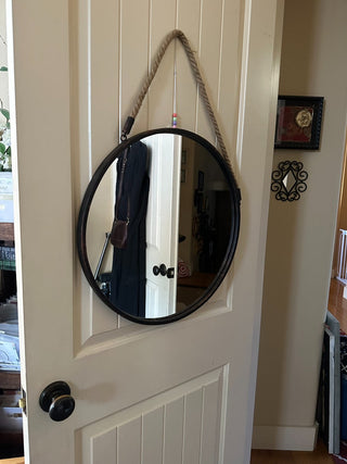 Framed Decorative Round Bronze colored metal mirror w/Hanging rope 20" RCD