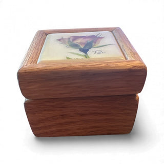 Wooden Wood Pink Rose Ceramic Tile 2.5" X 2.5" X 2" Felt Lined Trinket Box #62 VV MTS|133732