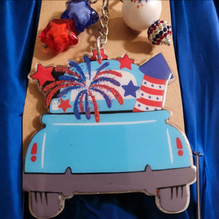 Keychain/Bag Tag: Patriotic Truck 3" Charm RSV|84632