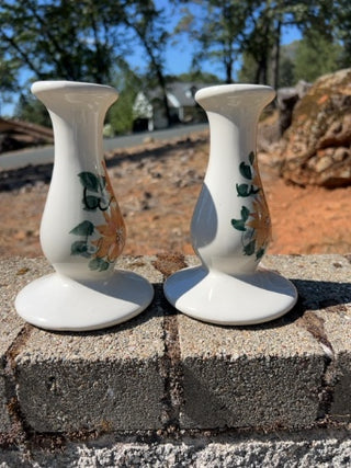 Set of 2 Vintage Ceramic Yellow Flower Candle Holders