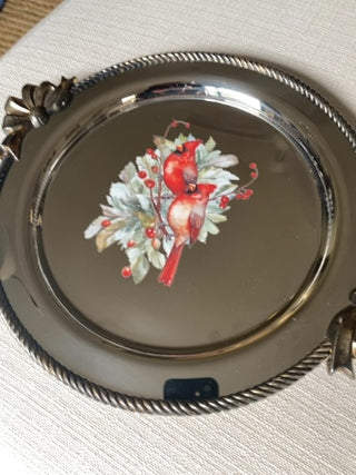OneidaStainless steel serving tray with holiday birds