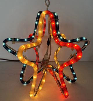 Rare Vintage Patriotic LED as Rope lighted 3D Hanging Star, Red, white  & Blue  11"diameter beautiful #62 VV MTS