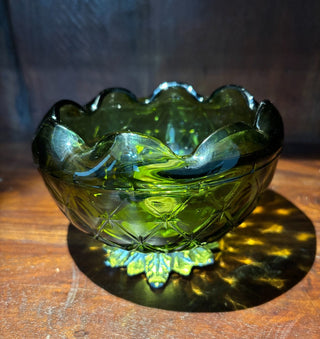Vtg Green Indiana glass bowl/metal base NM MTS
