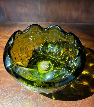 Vtg Green Indiana glass bowl/metal base NM MTS