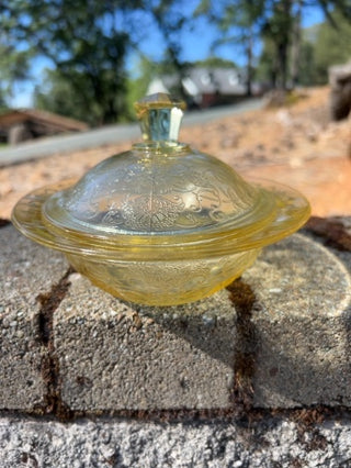 Vintage Hazel Atlas Florentine Yellow Depression Glass Covered Bowl