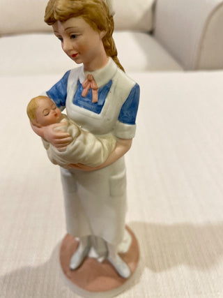 Vintage Lefton Nurse Figurine HoldingBaby Porcelain Hand Painted 8” Ceramic RSV