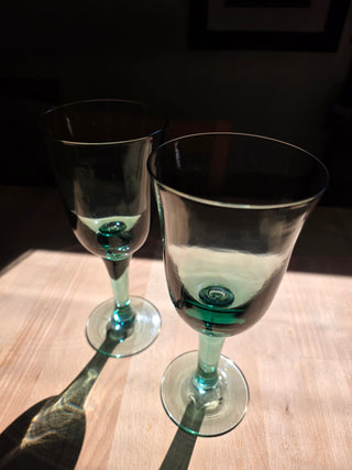 Green Glassblown Wine Goblet (Set of 2)
