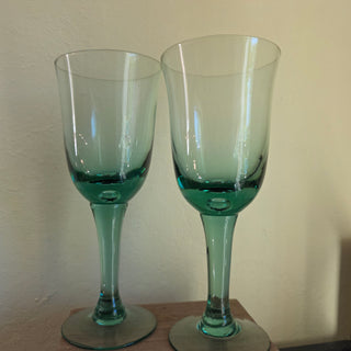 Green Glassblown Wine Goblet (Set of 2)