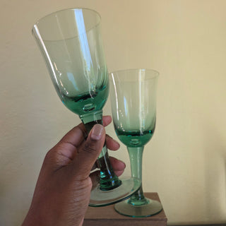 Green Glassblown Wine Goblet (Set of 2)
