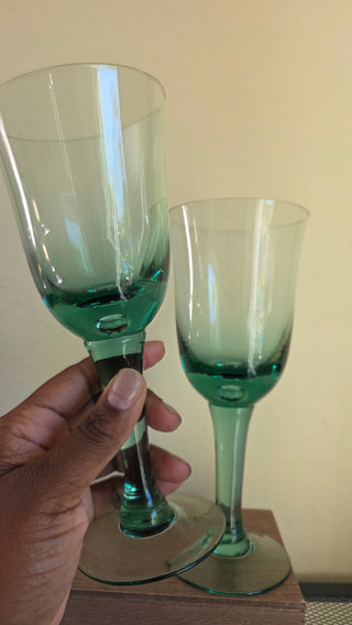 Green Glassblown Wine Goblet (Set of 2)