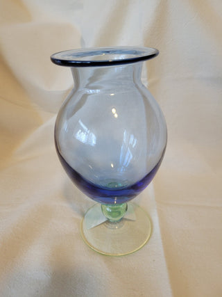 Vintage Tiffin 7" Blue & Green Art Glass Pedestal Vase RCD