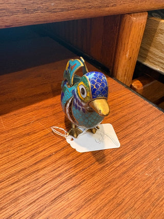 Vtg. Chinese Cloisonné Duck/Bird figurine w/brass decor/feet 3"x4"