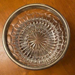 1950s Cut Glass Bowl, Silver Rim