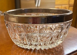 1950s Cut Glass Bowl, Silver Rim