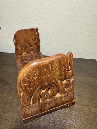 Vtg Hand Carved Wooden Elephant Book Rack MTS|87563