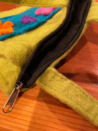 Hand Felted Green Wool Zippered Bag~MTS|113727