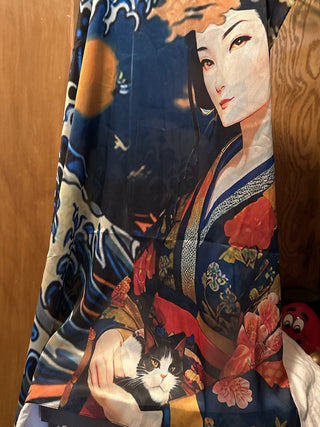 Geisha & Cat silk scarf.  #SM RSV|86286