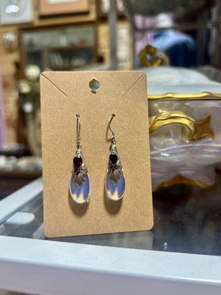 Sterling Silver Opalite and Garnet Earrings MTS