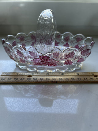 Vtg. Westmoreland Glass oval basket in the Paneled Grape pattern