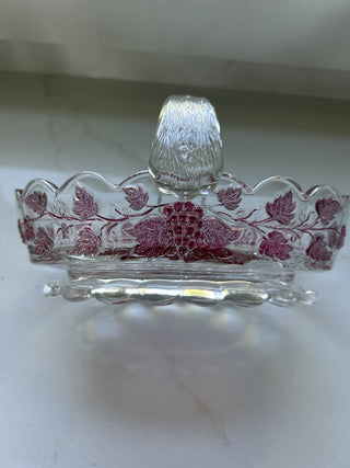 Vtg. Westmoreland Glass oval basket in the Paneled Grape pattern