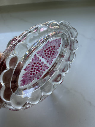 Vtg. Westmoreland Glass oval basket in the Paneled Grape pattern
