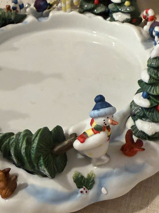 PartyLite P7870 Snowbell 3-Wick Candle Holder Plate Christmas Snowman With Box|137900